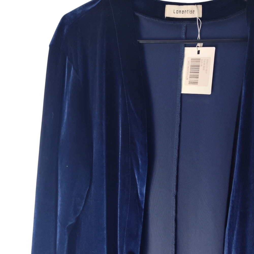 Lomantise Navy Blue Velvet Jacket Cover With Sheer Bottom Women's Size XL - Picture 5 of 7